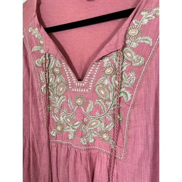 J Jill Floral Embroidery Top XL Pink Boho Western Feminine Hippie Tassel Classic - Picture 5 of 11